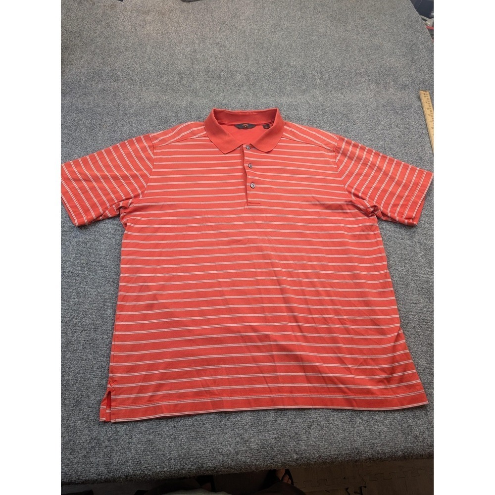 Callaway Golf Polo Shirt Mens XL Orange Striped Performance Short Sleeve‎